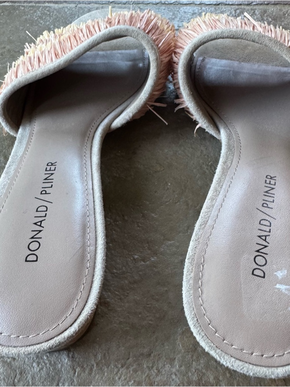 Donald J. Pliner Beige Reise Slide Mules with Pink and Yellow Raffia Fringe sz 8 - Picture 3 of 7